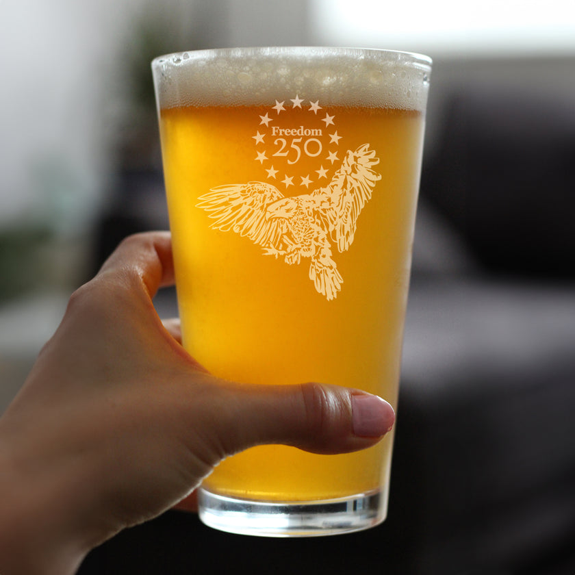 Freedom 250 Bald Eagle Engraved Pint Glass - 16oz Official USA 250th Anniversary Merch