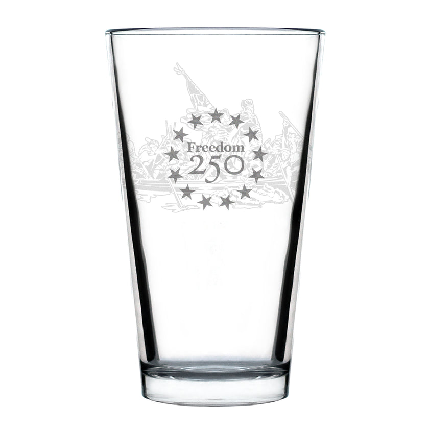 Freedom 250 Washington Crossing the Delaware Engraved Pint Glass - 16oz Official USA 250th Anniversary Merch