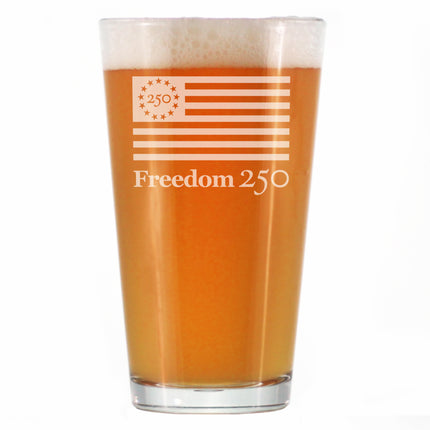 Freedom 250 Logo Engraved Pint Glass - 16oz Official USA 250th Anniversary Merch
