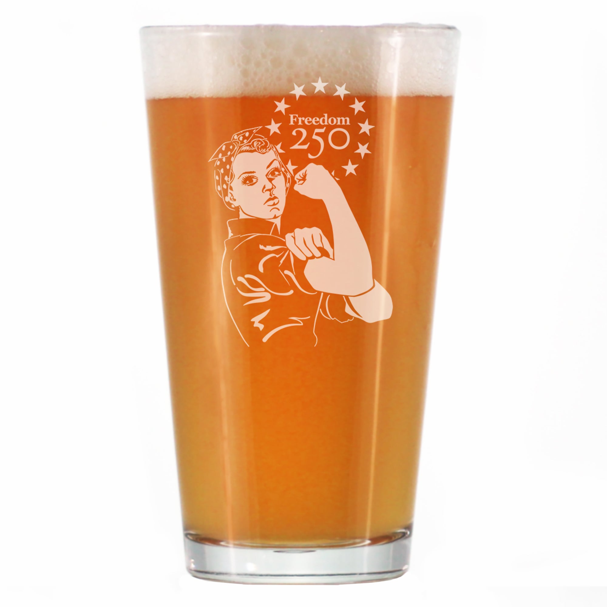 Freedom 250 Rosie the Riveter Engraved Pint Glass - 16oz Official USA 250th Anniversary Merch