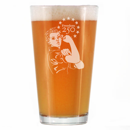 Freedom 250 Rosie the Riveter Engraved Pint Glass - 16oz Official USA 250th Anniversary Merch