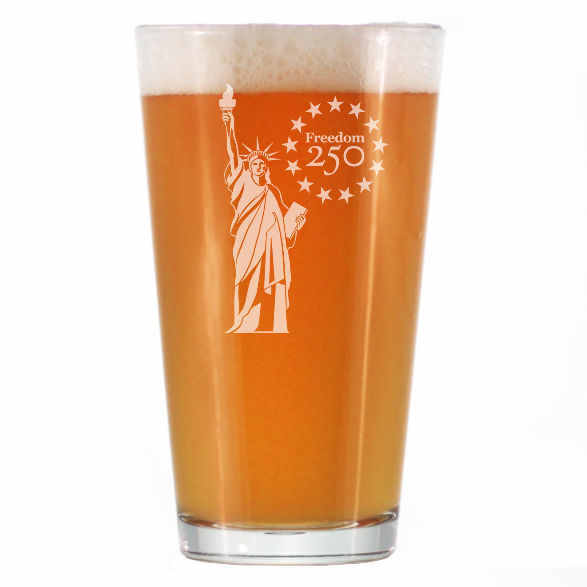 Freedom 250 Statue of Liberty Engraved Pint Glass - 16oz Official USA 250th Anniversary Merch