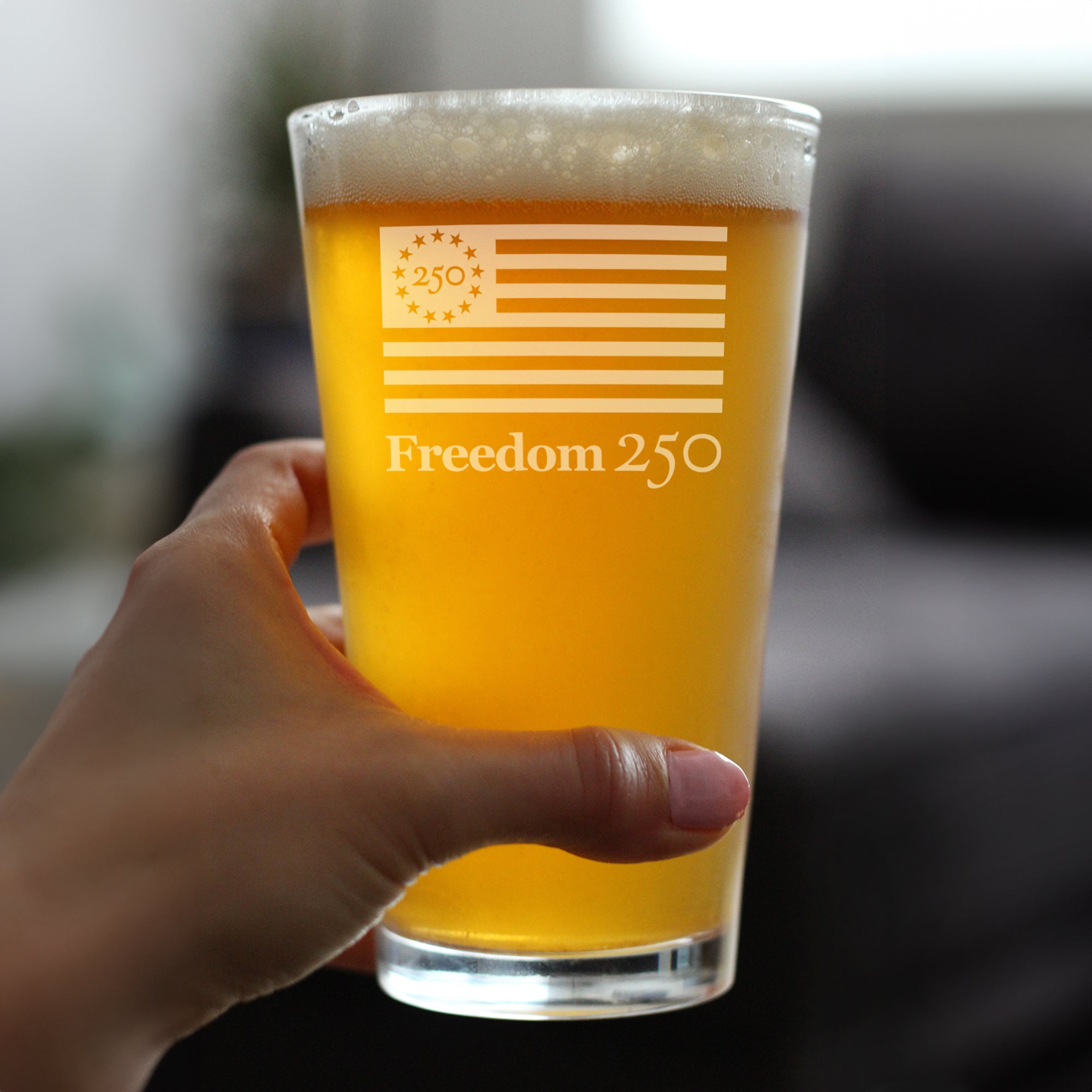 Freedom 250 Logo Engraved Pint Glass - 16oz Official USA 250th Anniversary Merch