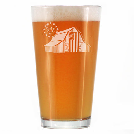 Freedom 250 Homestead Barn Engraved Pint Glass - 16oz Official USA 250th Anniversary Merch