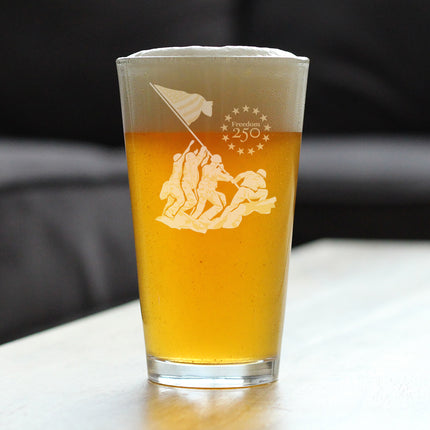 Freedom 250 Raising the Flag on Iwo Jima Engraved Pint Glass Official Merch for 250th Anniversary of the USA High Quality Pint Glasses for Beer - 16oz