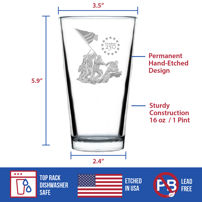 Freedom 250 Raising the Flag on Iwo Jima Engraved Pint Glass - 16oz Official USA 250th Anniversary Merch