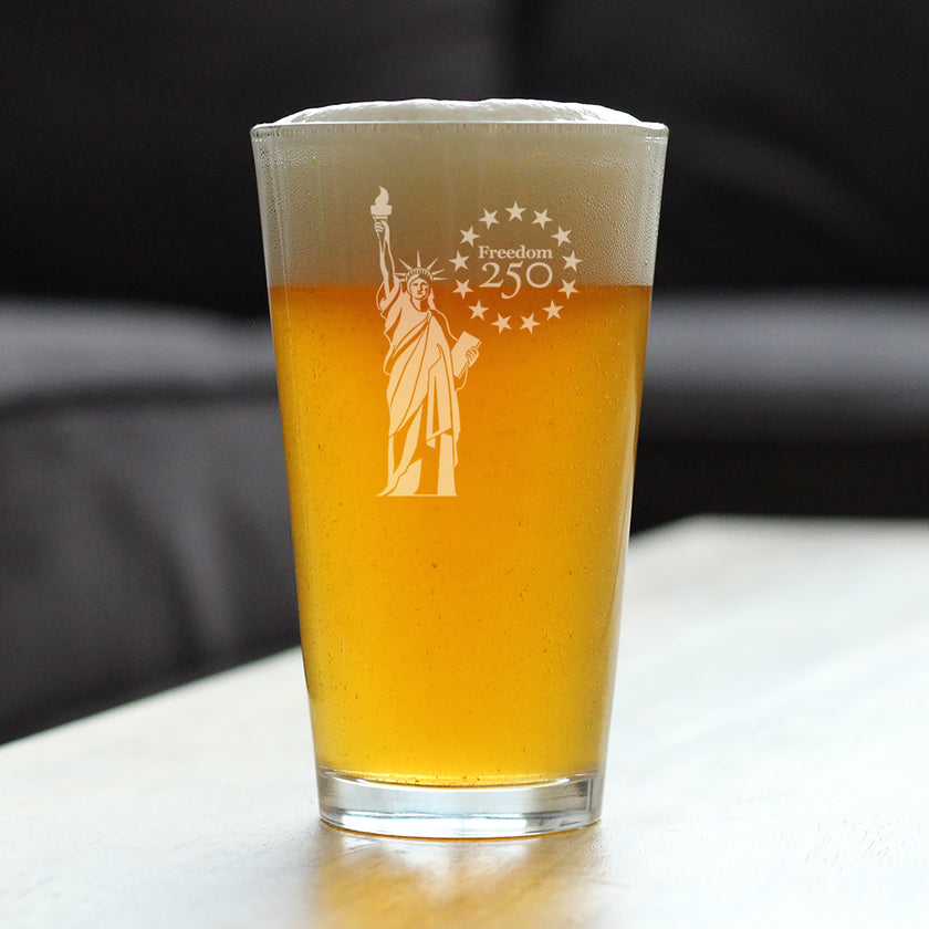 Freedom 250 Statue of Liberty Engraved Pint Glass - 16oz Official USA 250th Anniversary Merch