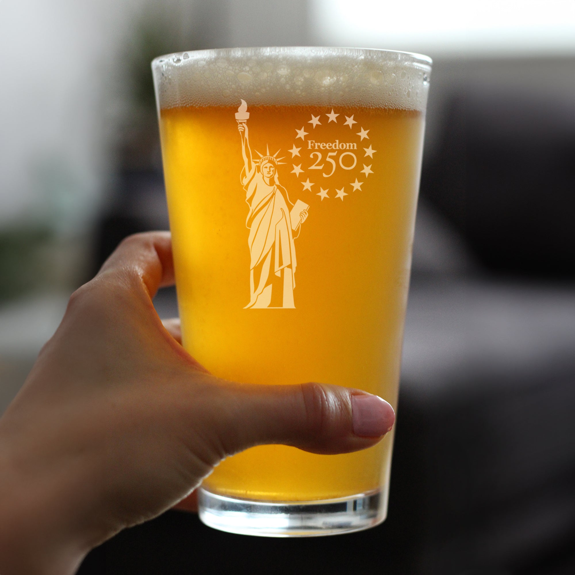 Freedom 250 Statue of Liberty Engraved Pint Glass - 16oz Official USA 250th Anniversary Merch