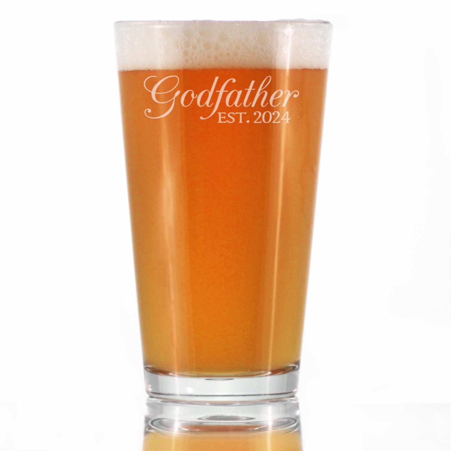 Godfather Est 2024 - New Godfather Pint Glass Proposal Gift for First Time Godparents - Decorative 16 Oz Glasses