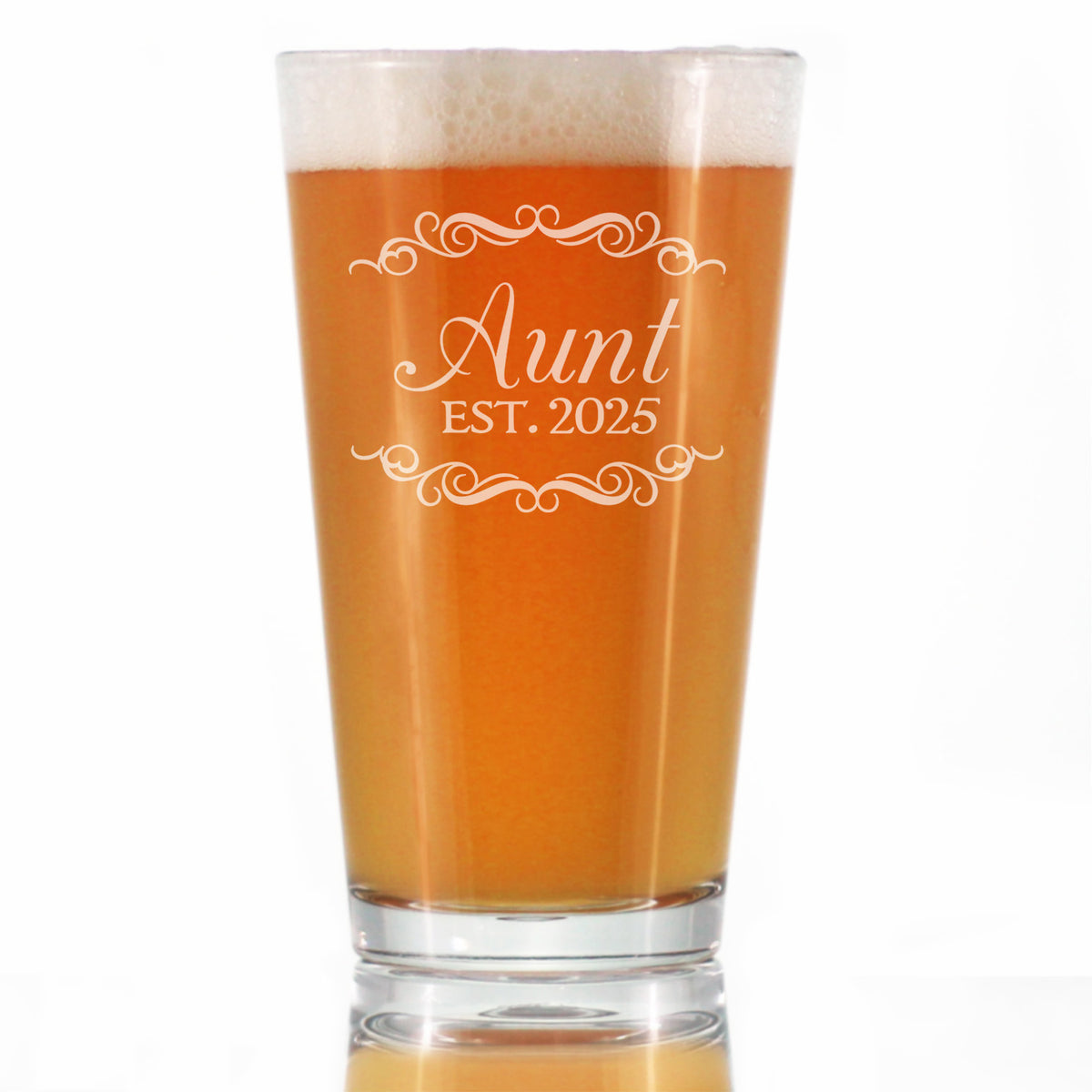 Aunt Est 2025 - New Aunties Pint Glass Gift for First Time Aunts - Decorative 16 Oz Glasses