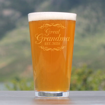 Great Grandma Est 2025 - New Great Grandmother Pint Glass Gift for First Time Great Grandparents - Decorative 16 Oz Glasses