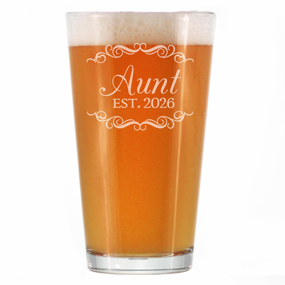 Aunt Est 2026 - Engraved Pint Glass - New Aunt Gift for First Time Aunts - Decorative High Quality Pint Glasses for Beer - 16oz