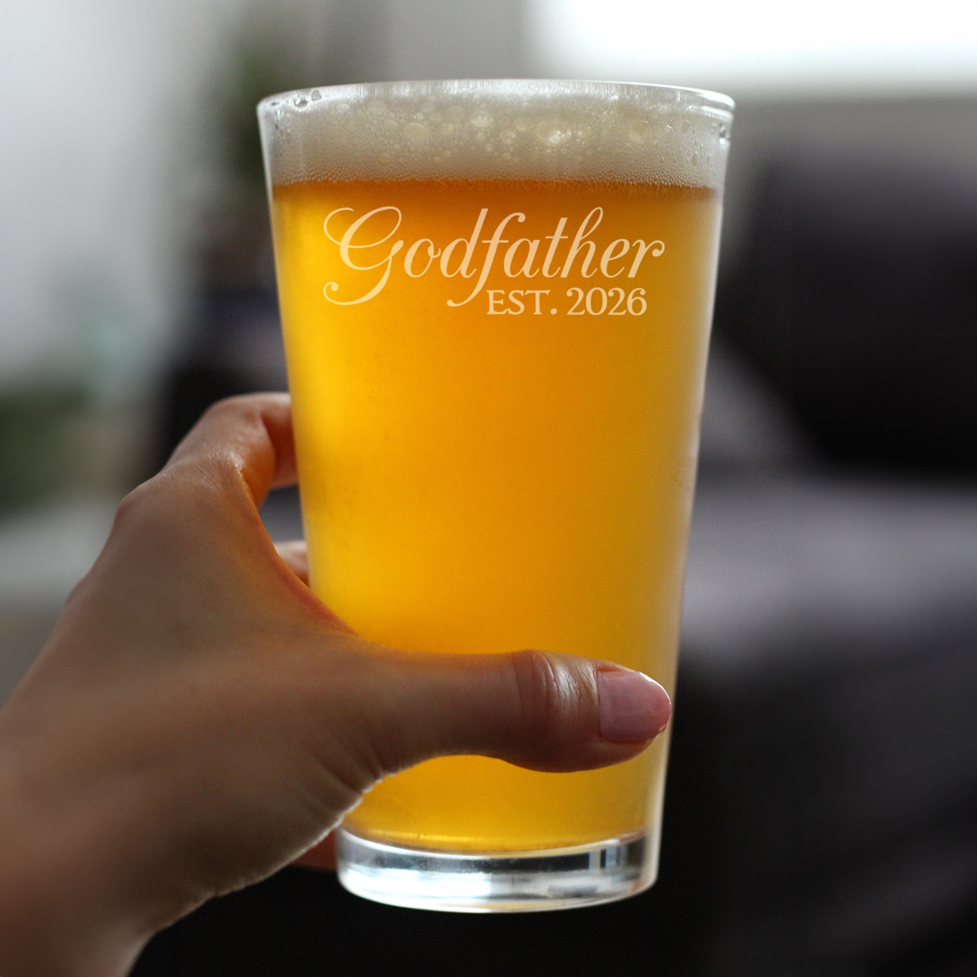 Godfather Est 2026 - Engraved Pint Glass - New Godfather Gift for First Time Godparents - Decorative High Quality Pint Glasses for Beer - 16oz