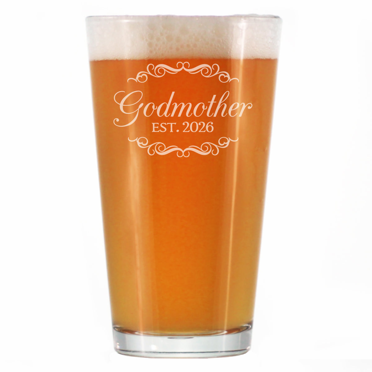 Godmother Est 2026 - Engraved Pint Glass - New Godmother Gift for First Time Godparents - Decorative High Quality Pint Glasses for Beer - 16oz
