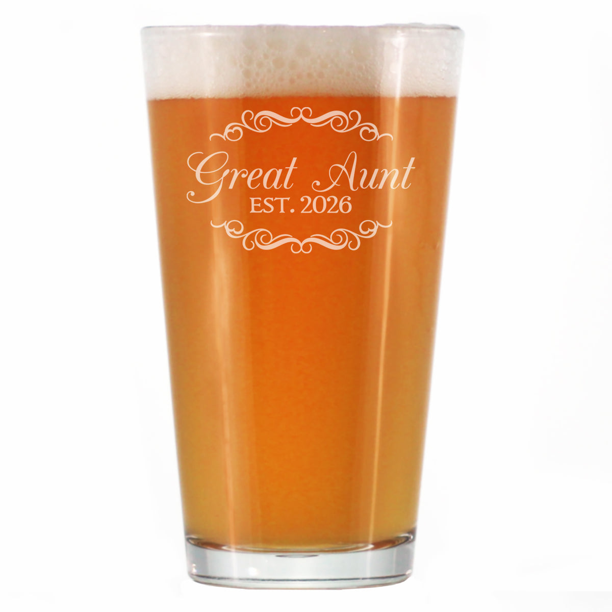 Great Aunt Est 2026 - Engraved Pint Glass - New Great Aunt Gift for First Time Great Aunts - Decorative High Quality Pint Glasses for Beer - 16oz