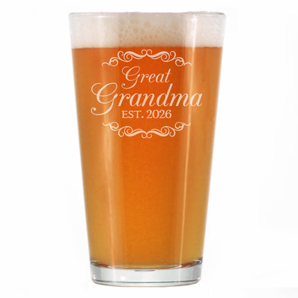 Great Grandma Est 2026 - Engraved Pint Glass - New Great Grandmother Gift for First Time Great Grandparents - Decorative High Quality Pint Glasses for Beer - 16oz