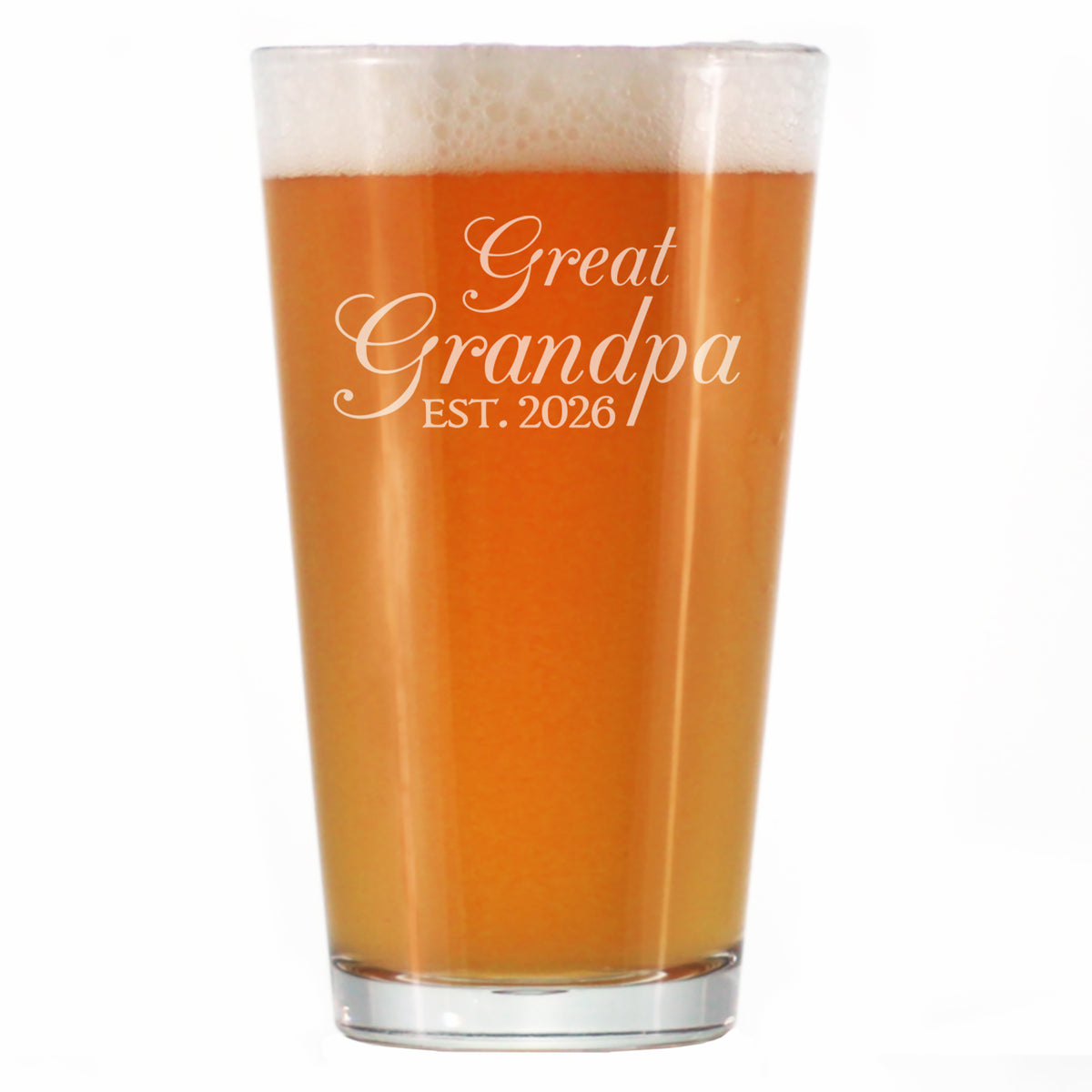 Great Grandpa Est 2026 - Engraved Pint Glass - New Great Grandfather Gift for First Time Great Grandparents - Decorative High Quality Pint Glasses for Beer - 16oz