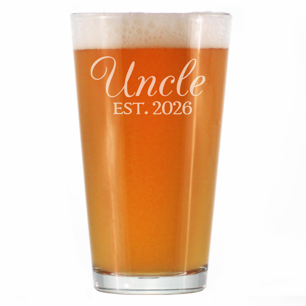Uncle Est 2026 - Engraved Pint Glass - New Uncle Gift for First Time Uncles - Decorative High Quality Pint Glasses for Beer - 16oz
