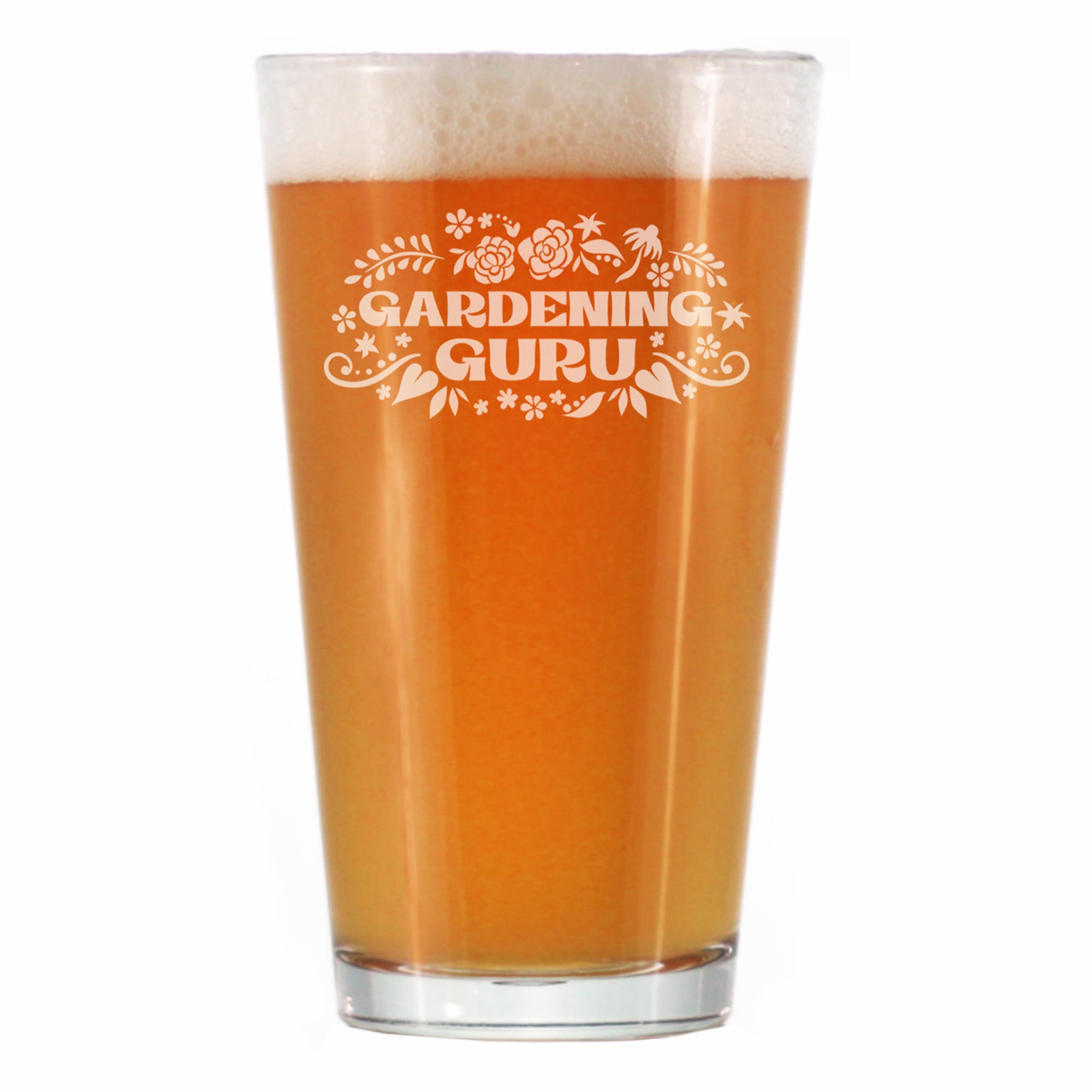 Gardening Guru - Engraved Pint Glass - Gardening Gifts for Gardeners - High Quality Pint Glasses for Beer - 16oz