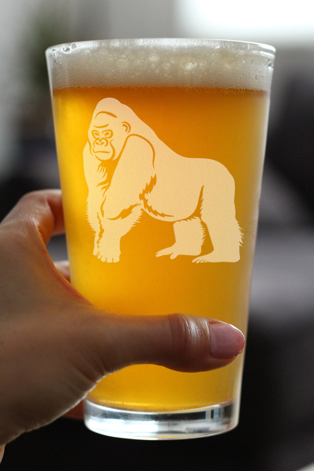Gorilla Pint Glass for Beer - Fun Wild Animal Themed Decor and Gifts for Lovers of Apes and Monkeys - 16 Oz Glasses