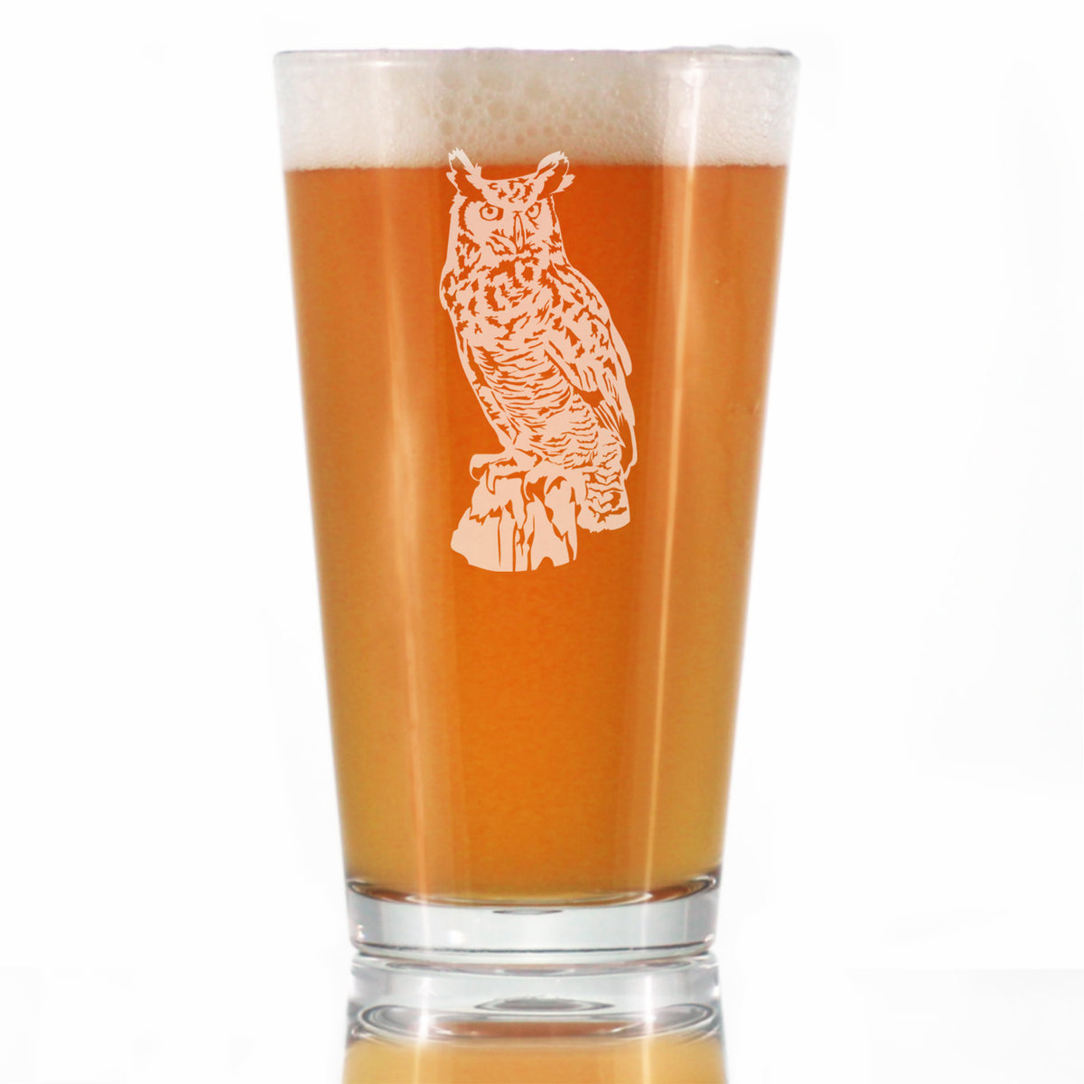Great Horned Owl Engraved Pint Glass Owl Decor and Bird Lover Gifts High Quality Pint Glasses for Beer - 16oz