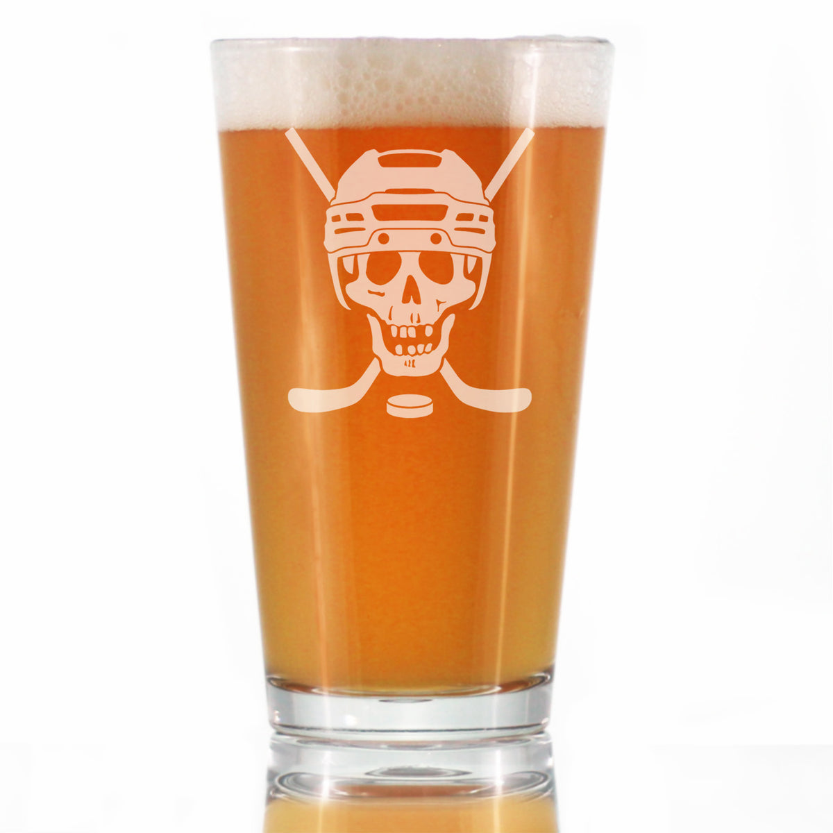 Hockey Skull Engraved Pint Glass Gifts Hockey Gifts for Coach or Players High Quality Pint Glasses for Beer - 16oz