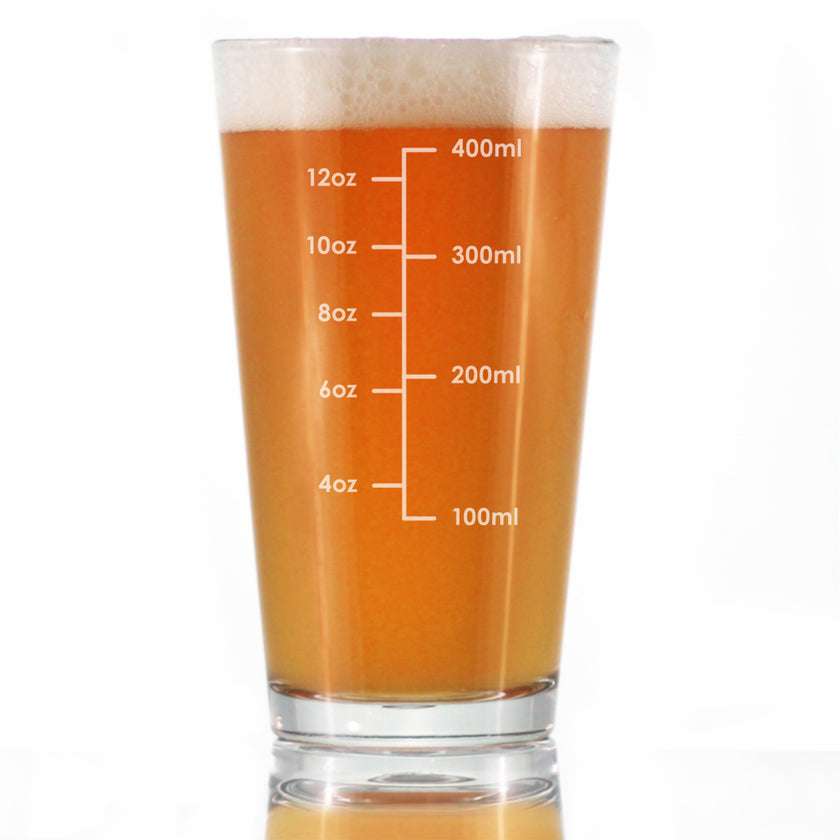 Mixing Glass Measuring Cup - Pint Glass for Bar - Engraved Measurement Lines for Cocktails & Portion Control - Ounces and Metric - 16 oz Glasses
