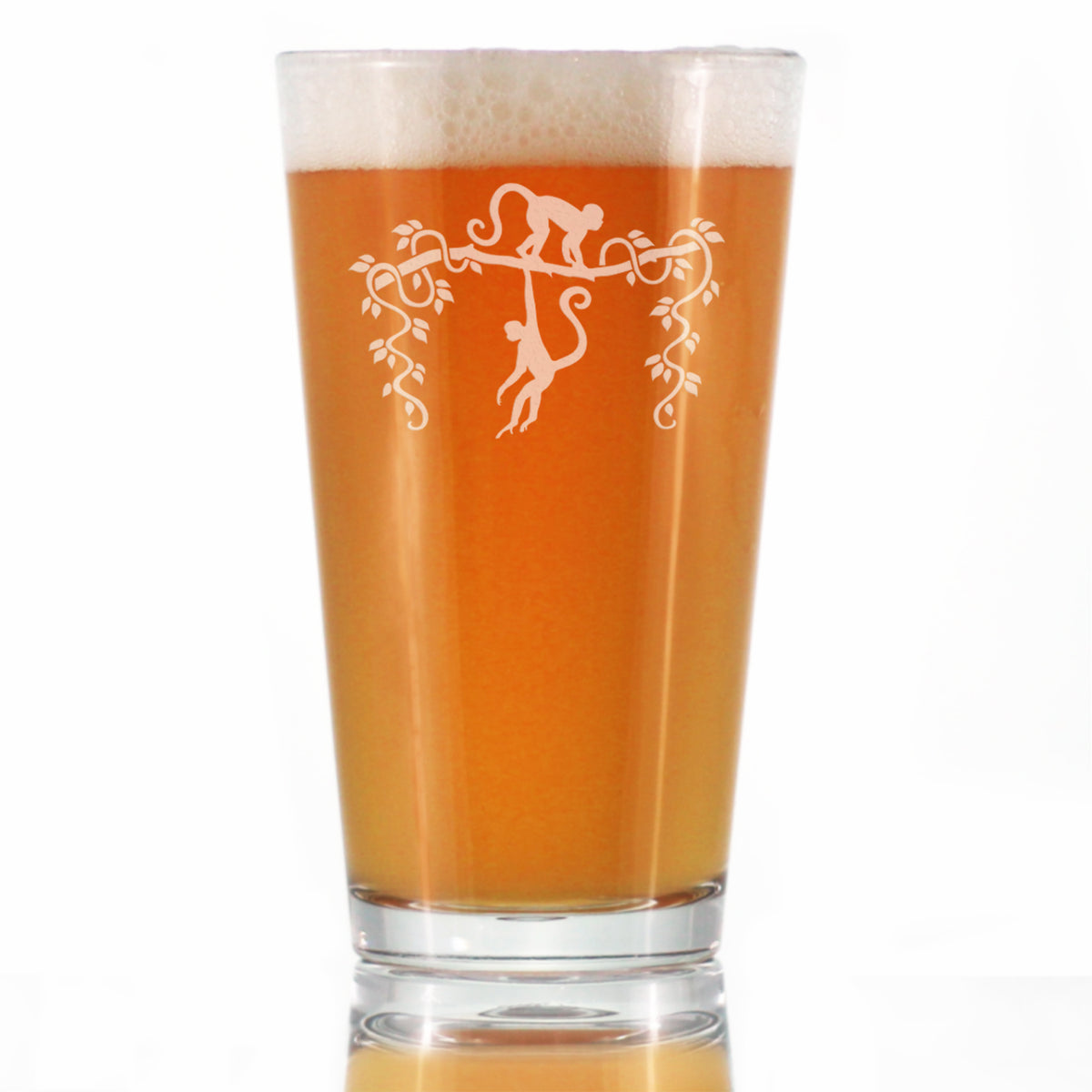 Monkey Pint Glass for Beer - Fun Wild Animal Themed Decor and Gifts for Lovers of Apes and Monkeys - 16 Oz Glasses