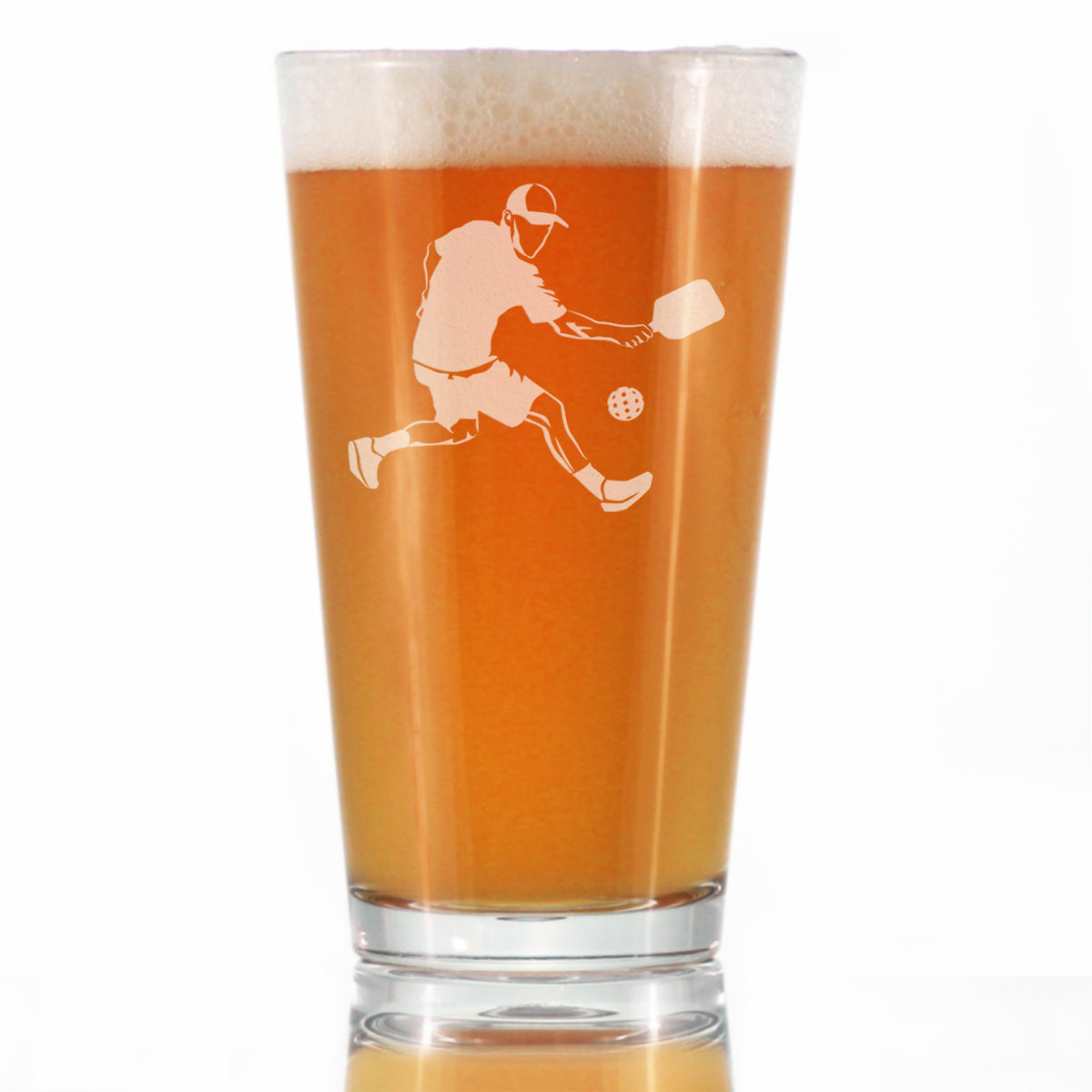 Pickleball Player Man Pint Glass for Beer - Pickleball Gifts and Decor for Men - 16 Oz Glasses