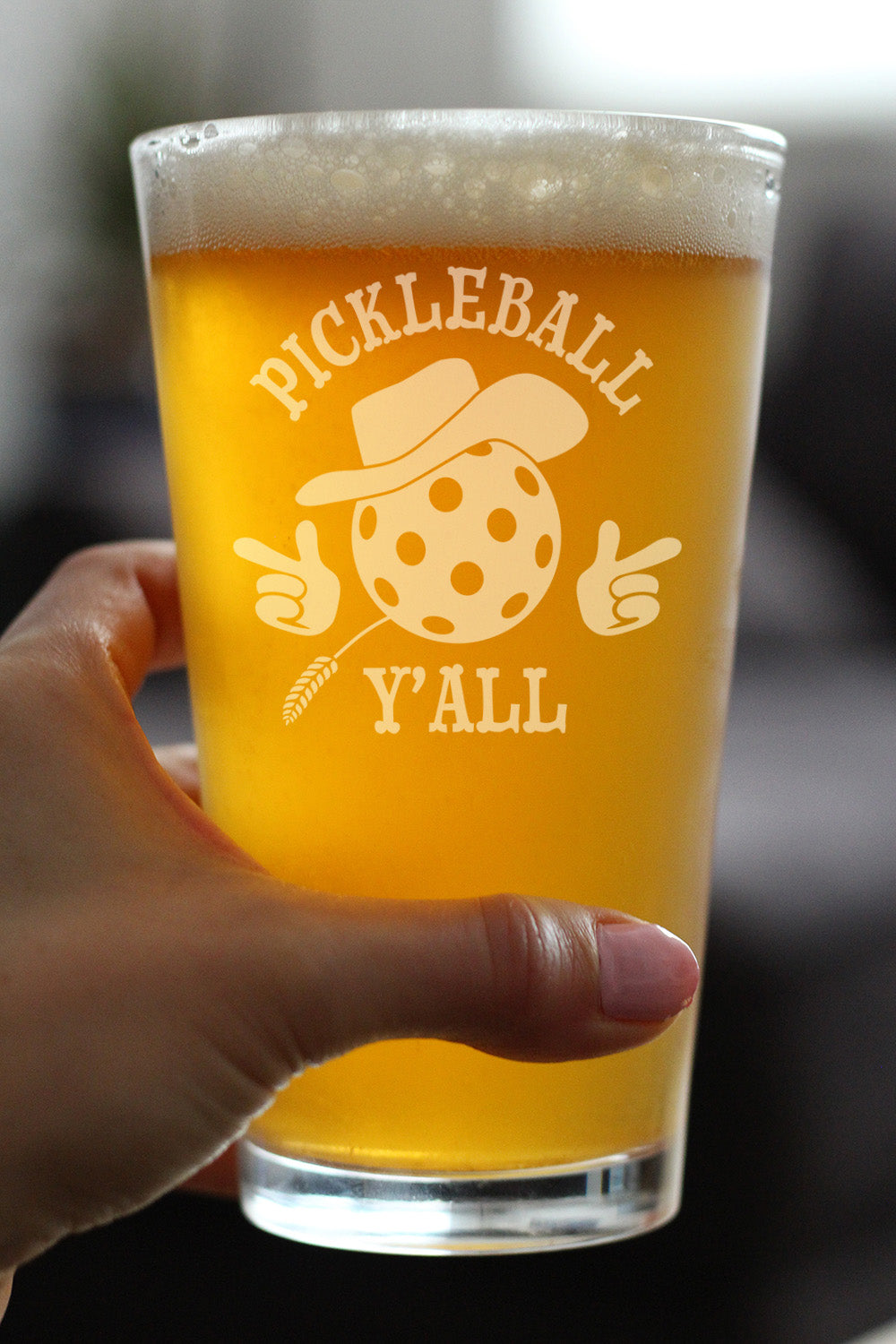 Pickleball Y&#39;all Engraved Pint Glass Gifts Funny Pickleball Gifts High Quality Pint Glasses for Beer - 16oz