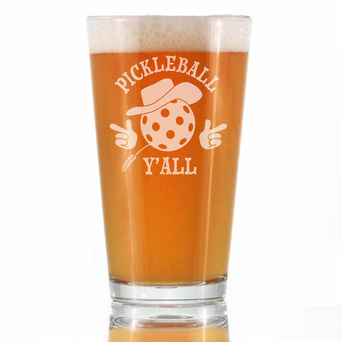 Pickleball Y&#39;all Engraved Pint Glass Gifts Funny Pickleball Gifts High Quality Pint Glasses for Beer - 16oz
