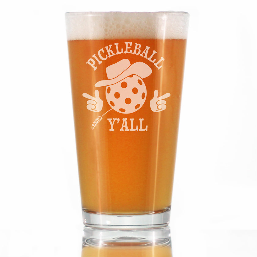 Pickleball Y'all Engraved Pint Glass Gifts Funny Pickleball Gifts High Quality Pint Glasses for Beer - 16oz