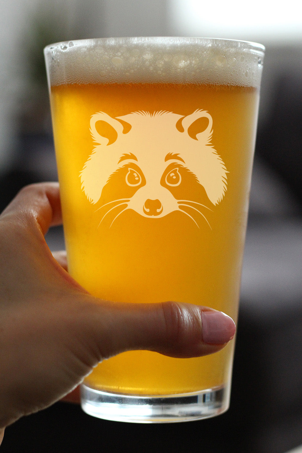 Raccoon Face - Pint Glass for Beer - Cute Raccoon Gifts for Animal Lovers - 16 oz Glasses