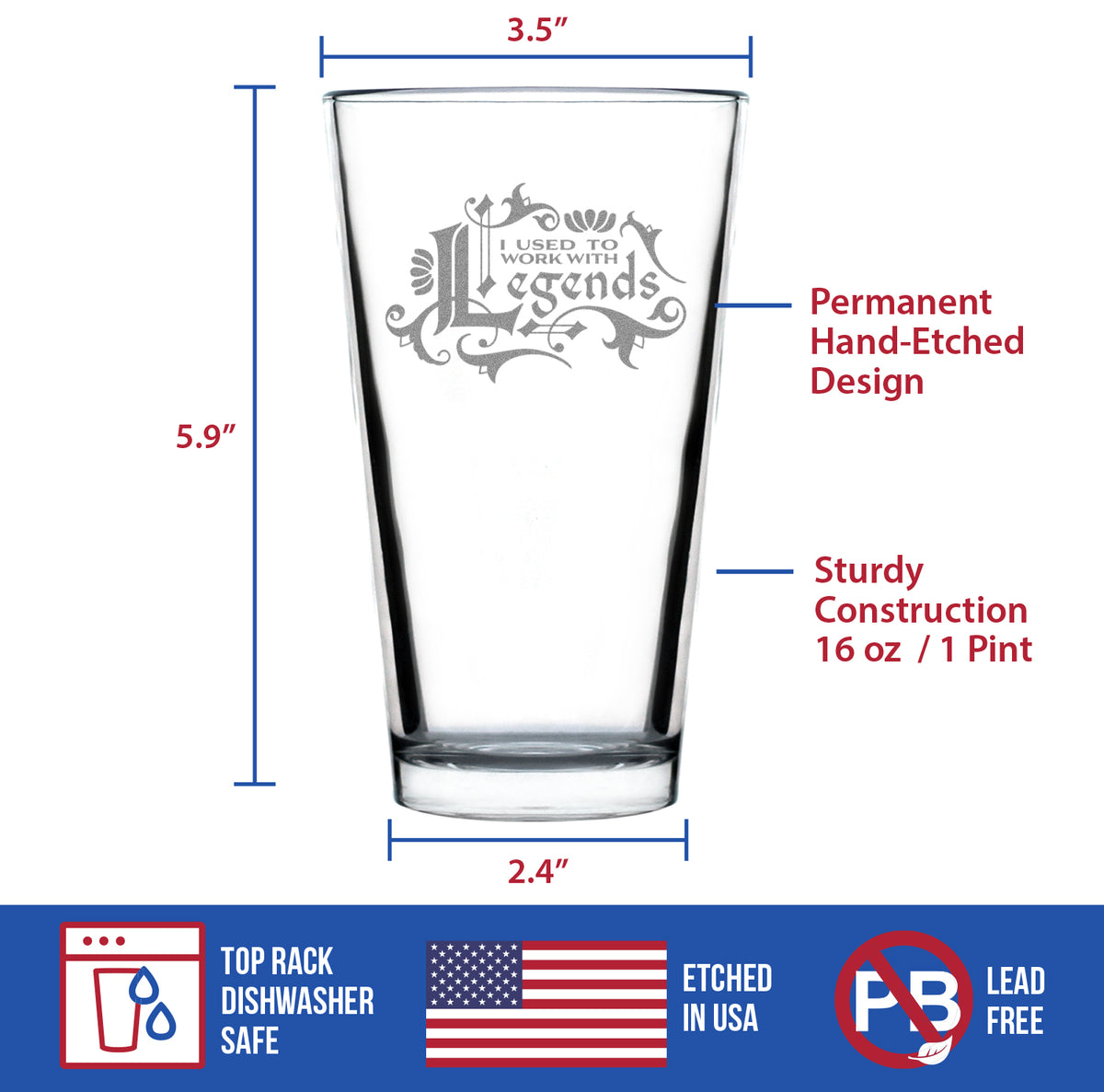 Used to Work with Legends - Pint Glass for Beer - Funny Farewell Gifts for Coworkers Leaving or Retirement - 16 oz Glasses