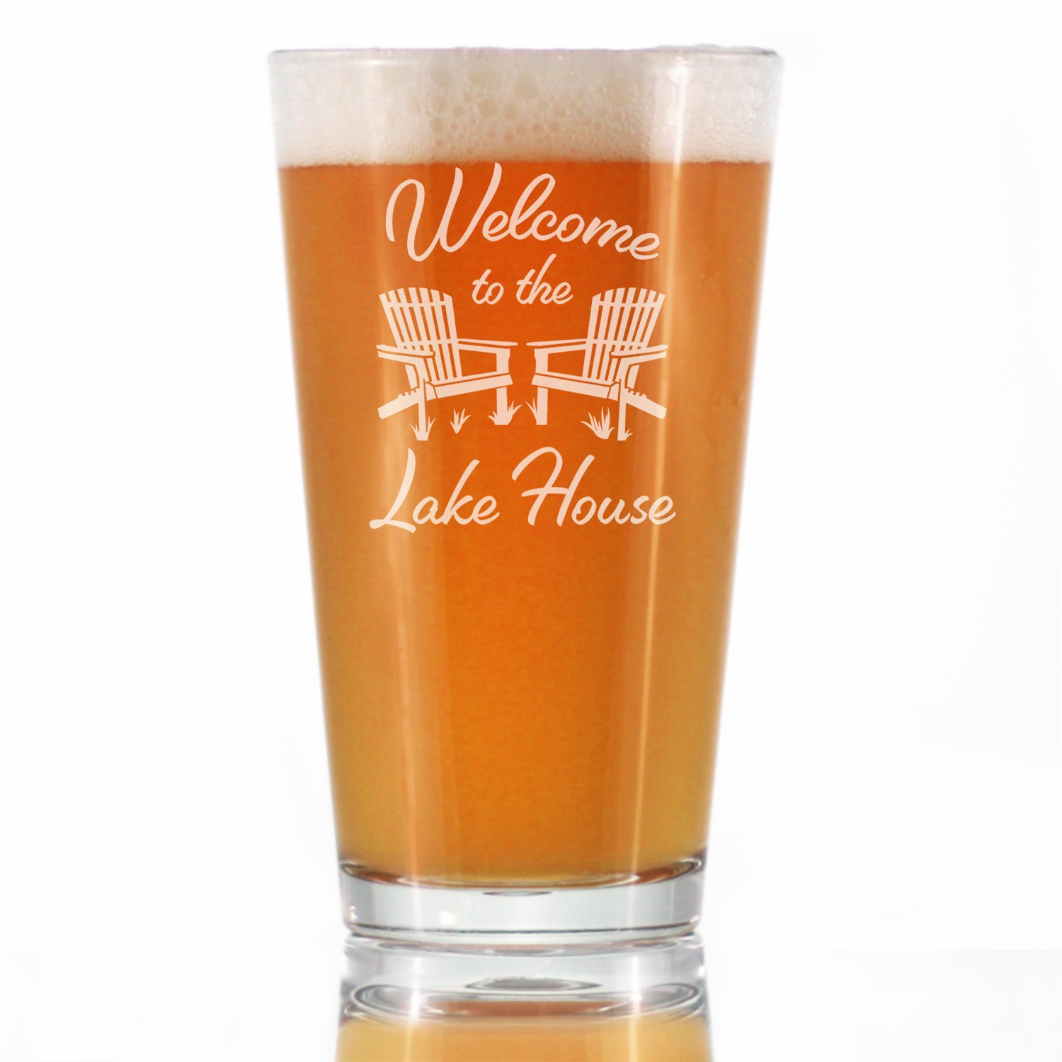 Welcome To The Lake House - Pint Glass for Beer - Lake Home Rustic Cabin Decor - 16 oz Glasses