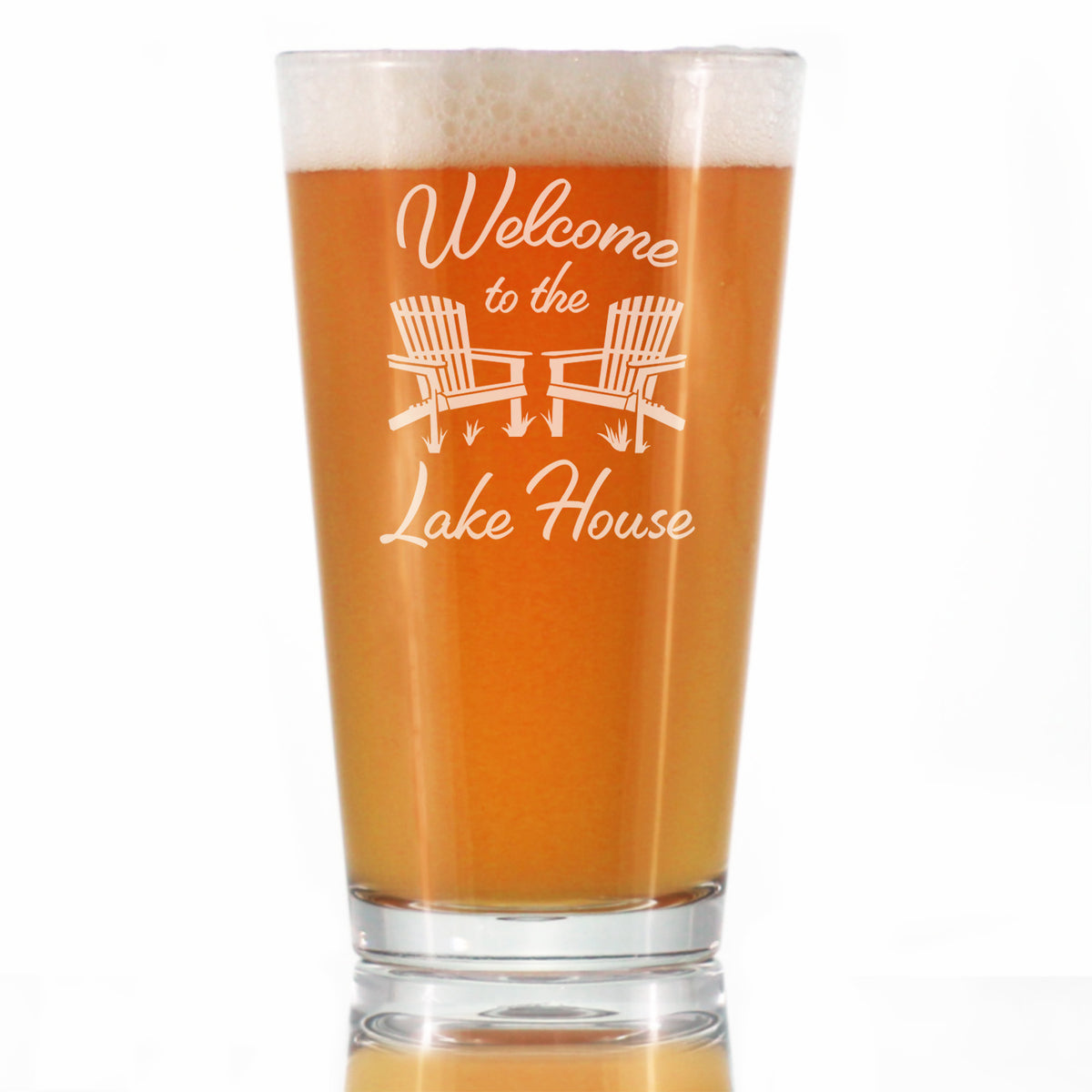 Welcome To The Lake House - Pint Glass for Beer - Lake Home Rustic Cabin Decor - 16 oz Glasses