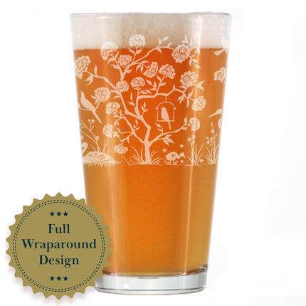 Chinoiserie Mural Pattern Engraved Pint Glass - Full Wrap - Multi-Layer Engraving - 16 oz