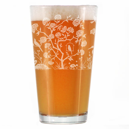 Chinoiserie Mural Pattern Engraved Pint Glass - Full Wrap - Multi-Layer Engraving - 16 oz