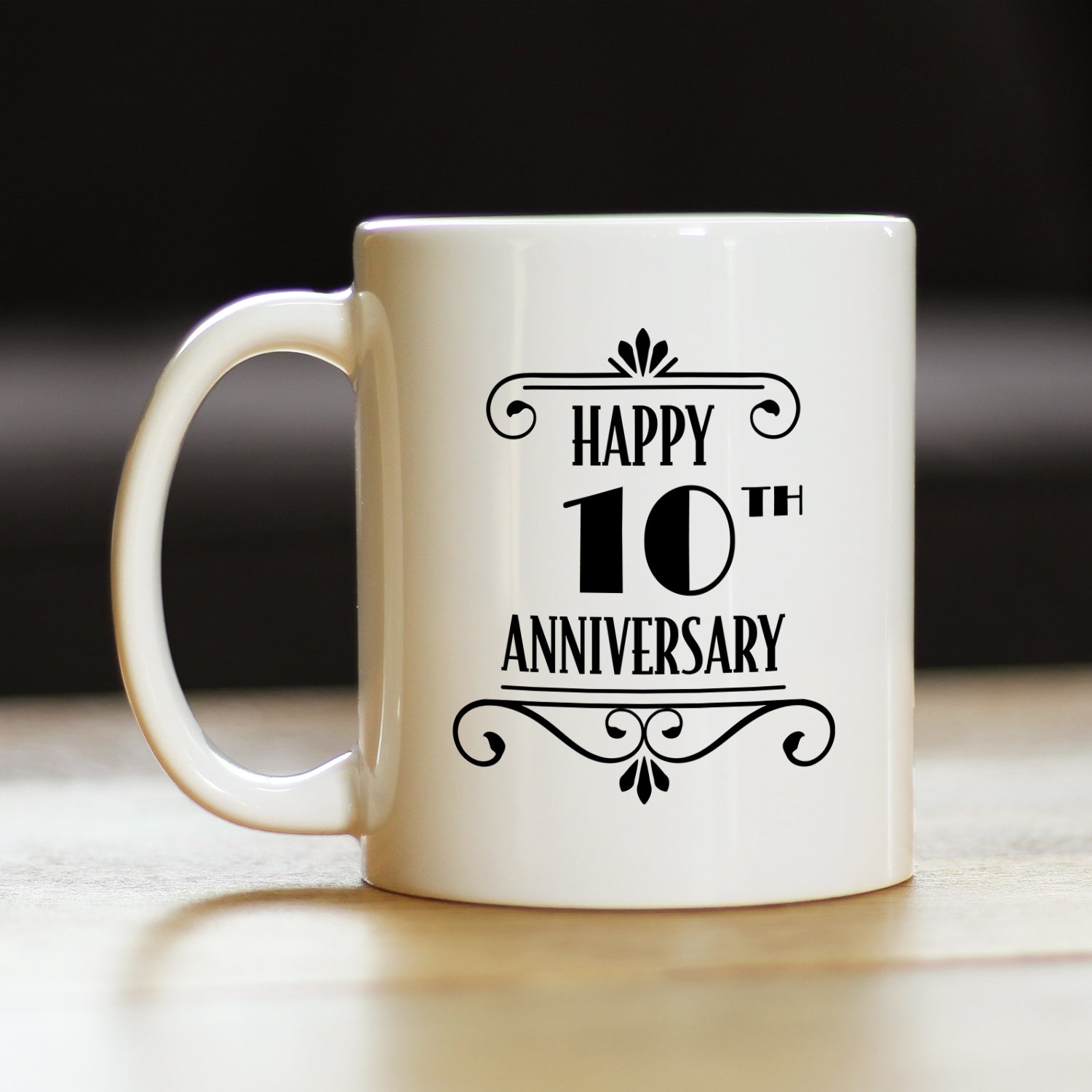Happy 10th Anniversary Coffee Mug Gifts 10 Year Anniversary Art Deco Party Decor White Ceramic Coffee Cup