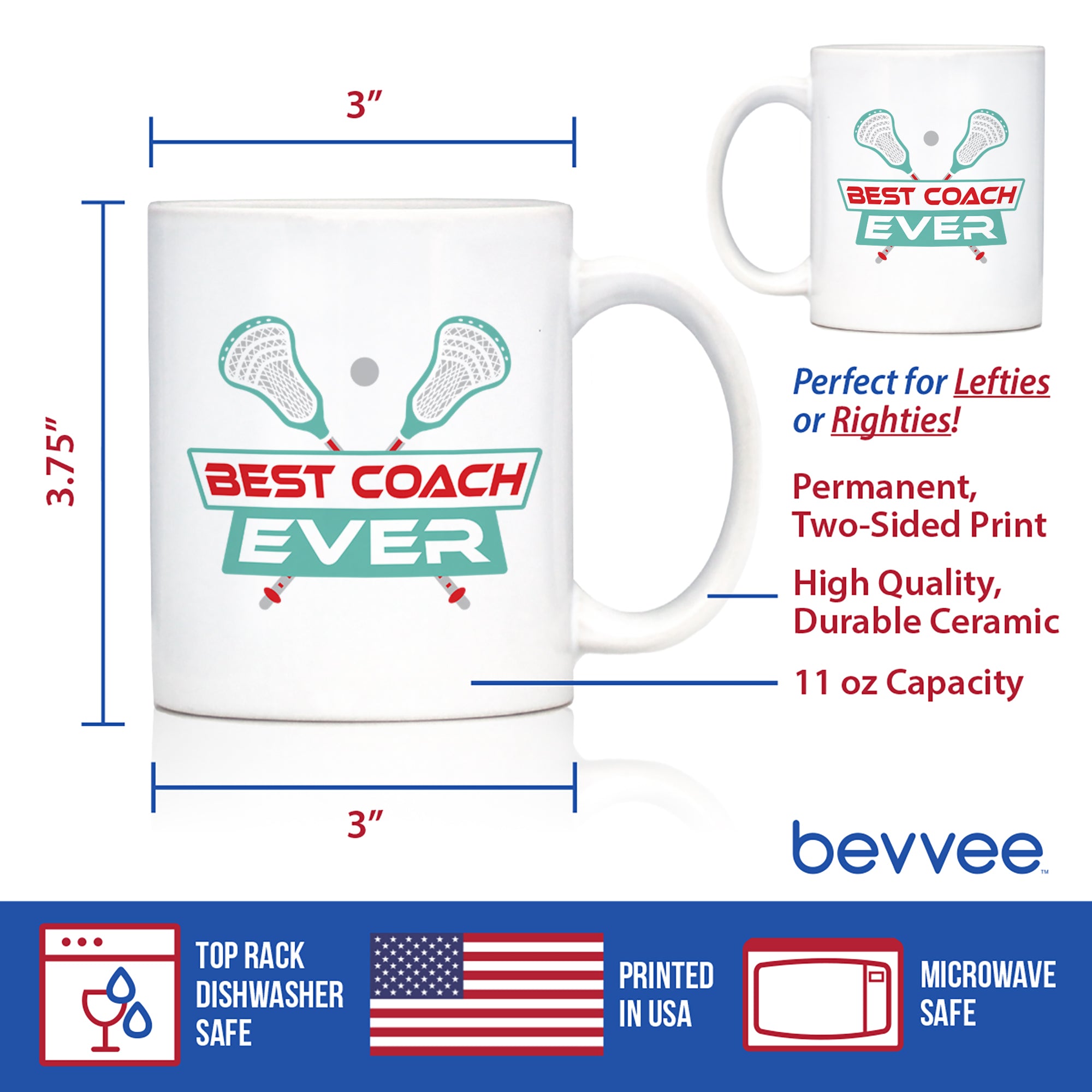 Lacrosse Coach Gifts for Coaches Coffee Mug Best Coach Ever White Ceramic Coffee Cup