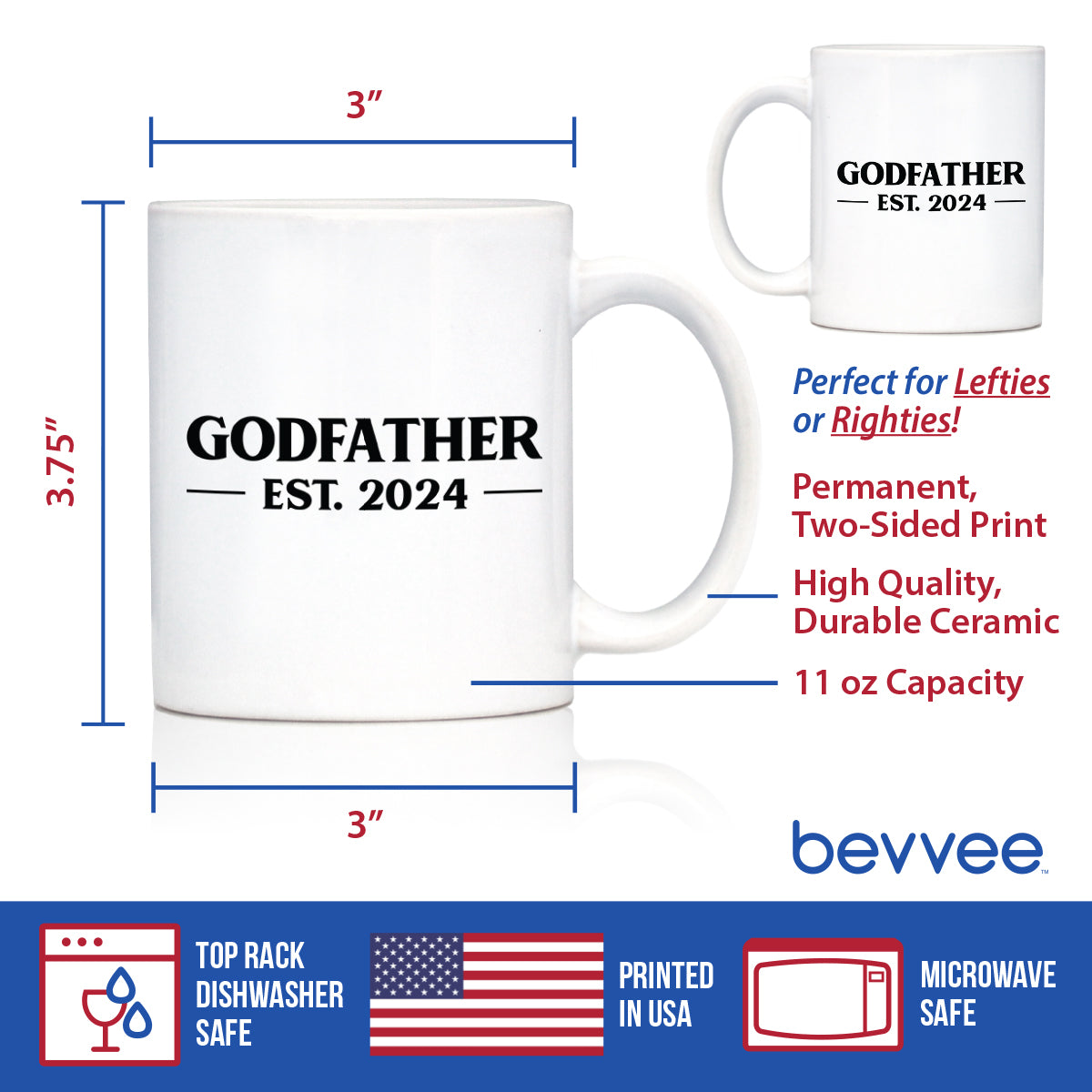 Godfather Est 2024 - New Godfather Coffee Mug Proposal Gift for First Time Godparents - Bold