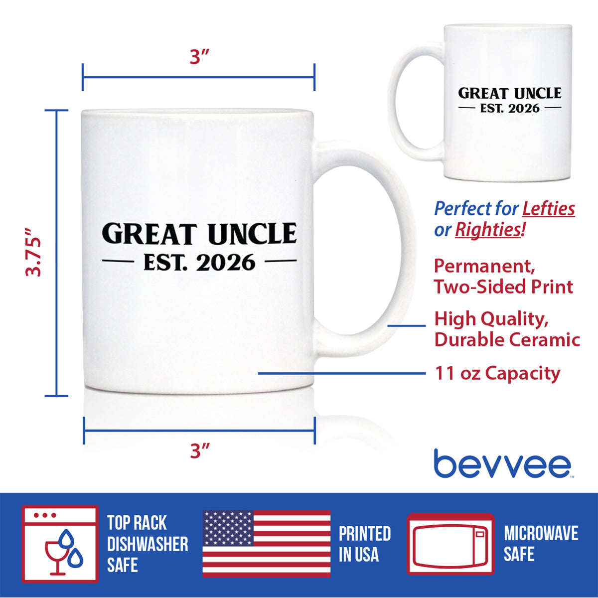 Great Uncle Est 2026 - Coffee Mug - New Great Uncle Gift for First Time Great Uncles - Bold White Ceramic Coffee Cup