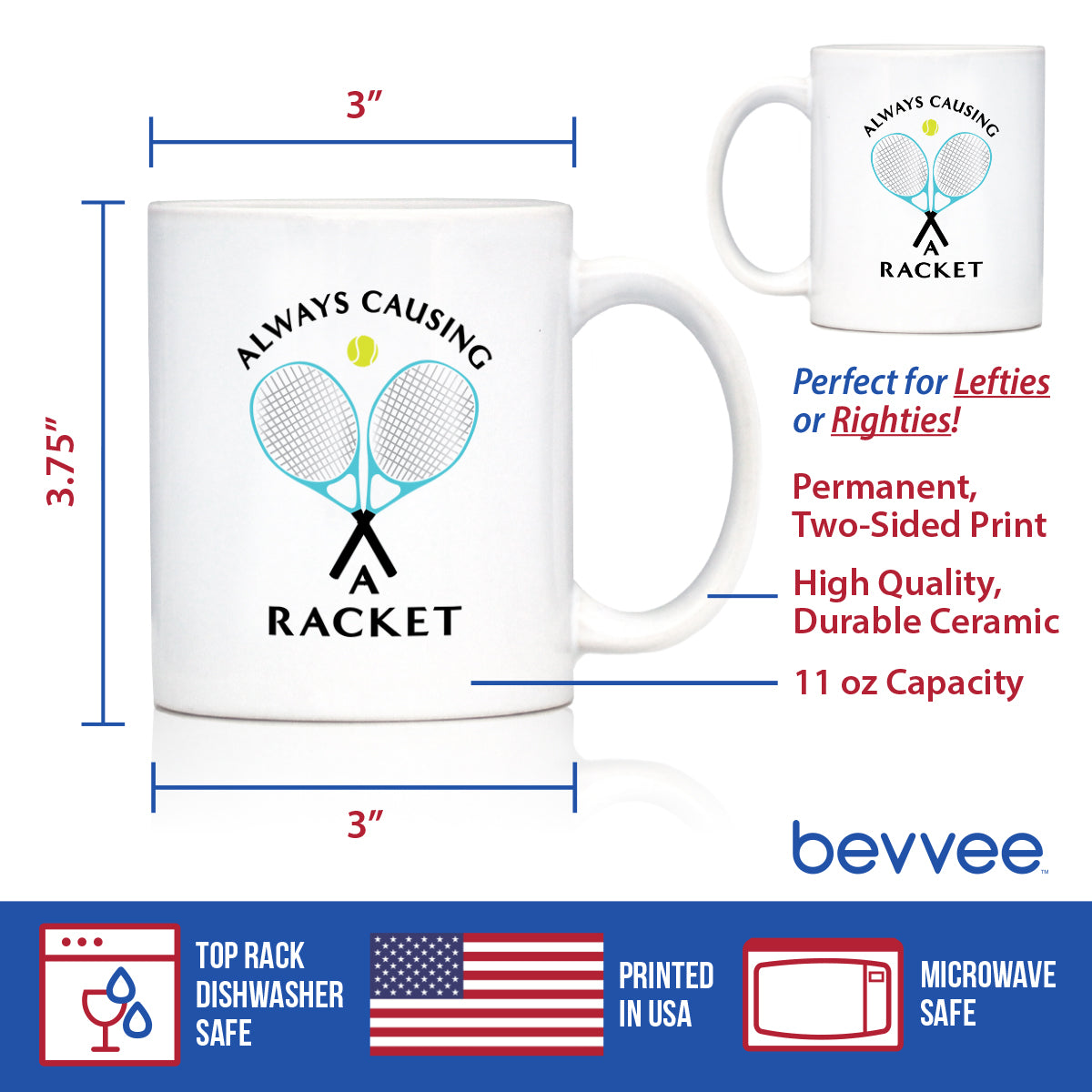 Causing A Racket - Coffee Mug - Funny Tennis Themed Decor and Gifts