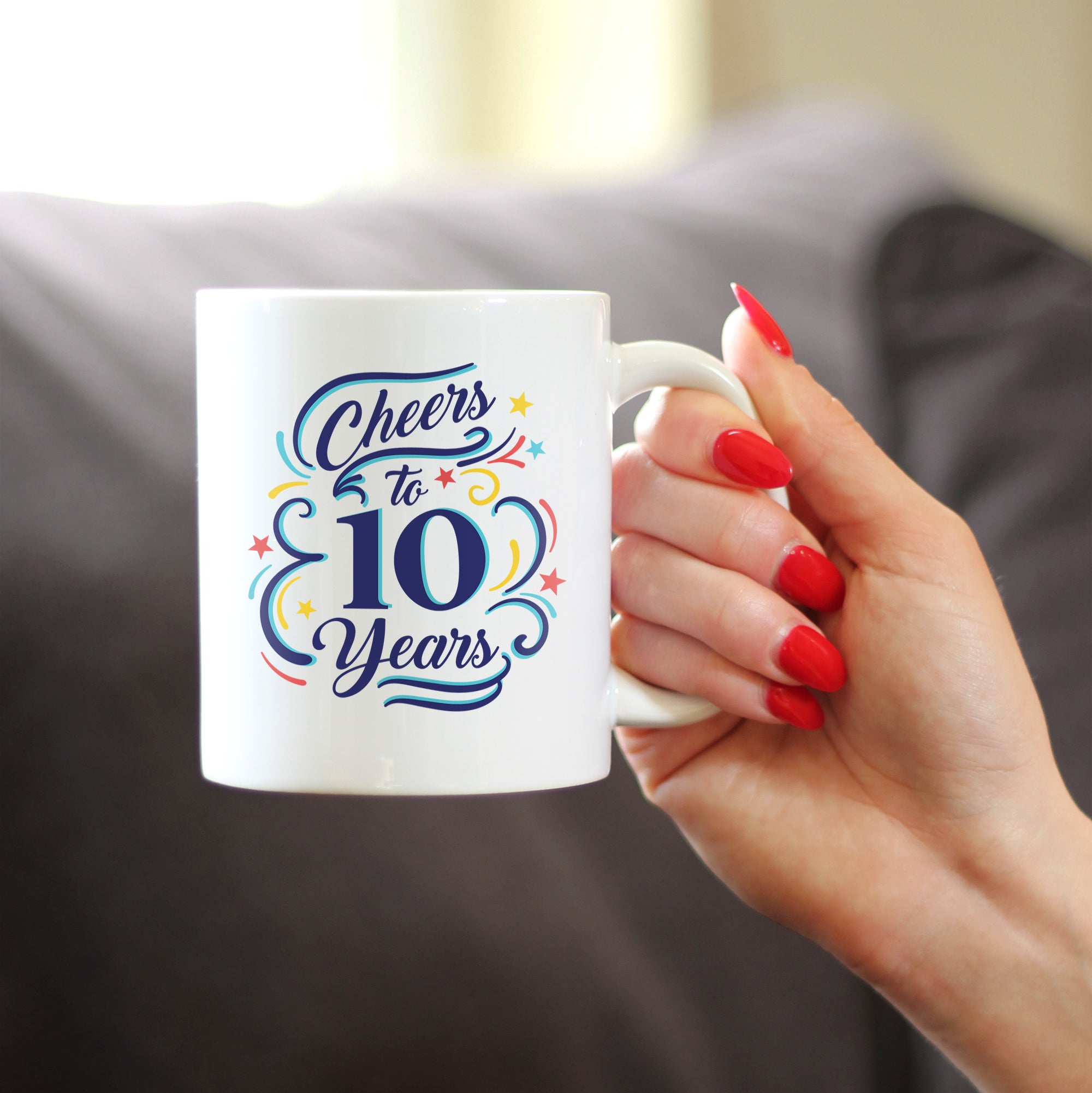 Cheers to 10 Years - Coffee Mug Gifts for Women & Men - 10th Anniversary Party Decor