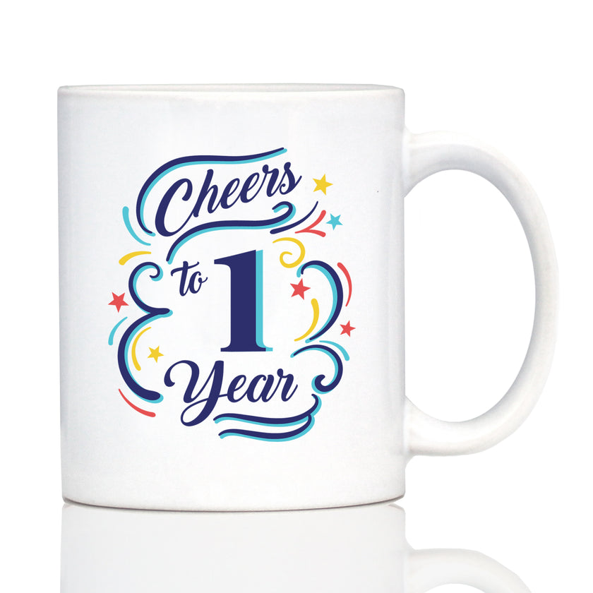 Cheers to Years - Anniversary Party Cups & Decor - Engraved Glasses & Color Ceramic Coffee Mugs