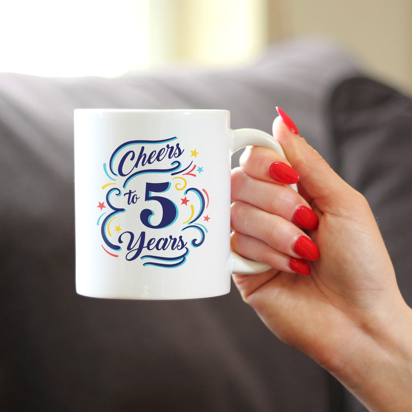 Cheers to 5 Years - Coffee Mug Gifts for Women & Men - 5th Anniversary Party Decor