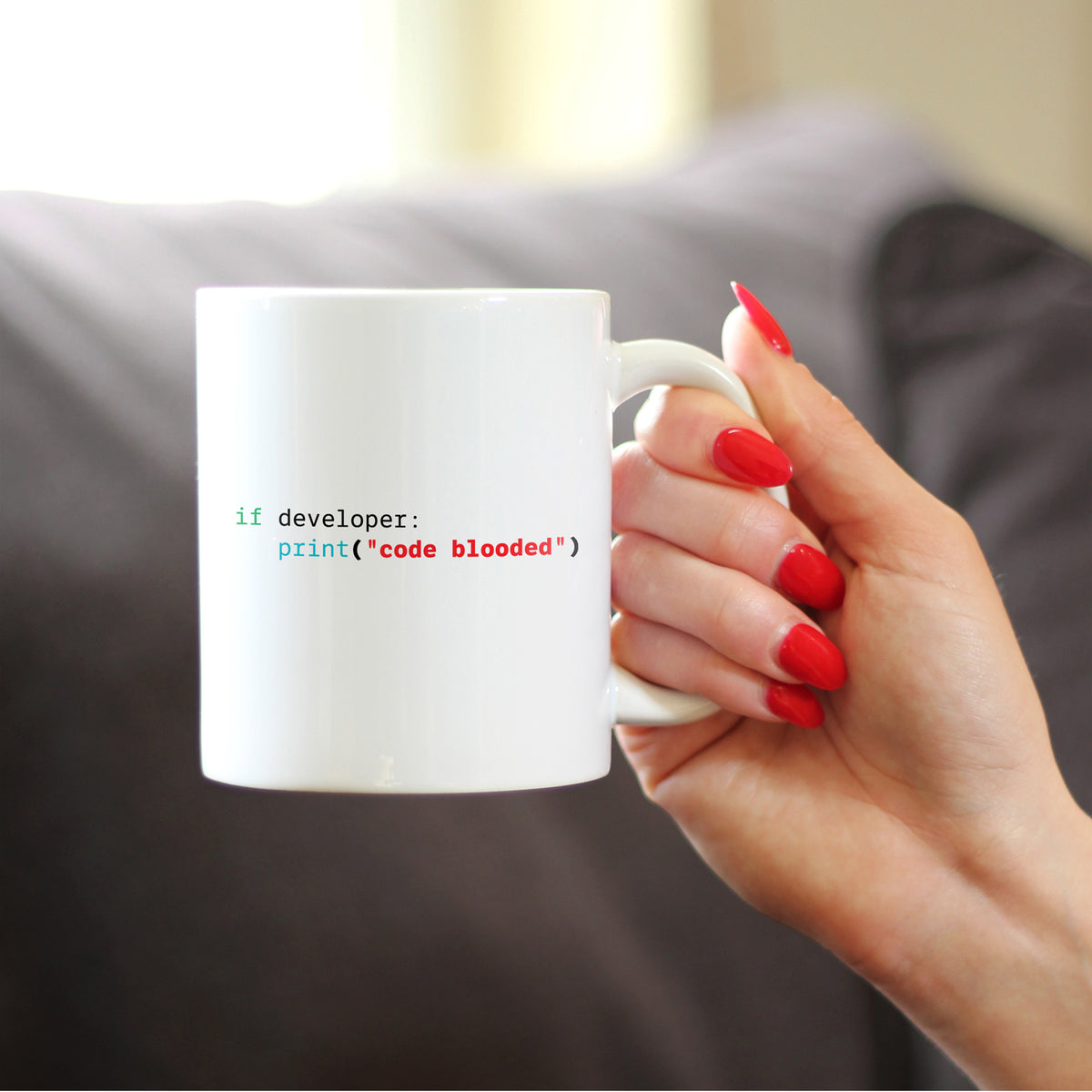 Code Blooded Coffee Mug Funny Tech Gifts for Programmer, Coder & Computer Geeks White Ceramic Coffee Cup