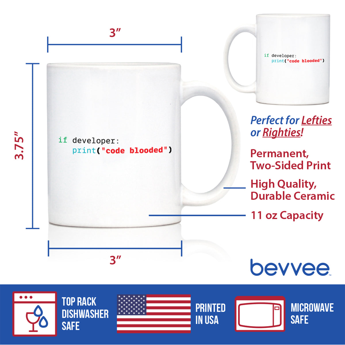 Code Blooded Coffee Mug Funny Tech Gifts for Programmer, Coder & Computer Geeks White Ceramic Coffee Cup