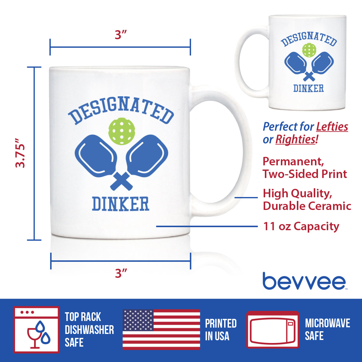 Designated Dinker - Funny Pickleball Coffee Mug Gifts for Women and Men