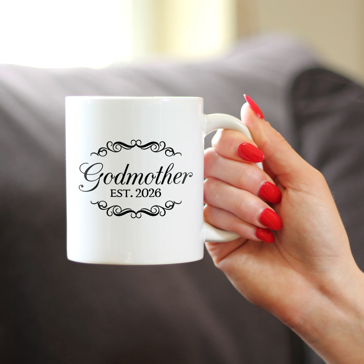 Godmother Est 2026 - Coffee Mug - New Godmother Gift for First Time Godparents - Decorative White Ceramic Coffee Cup